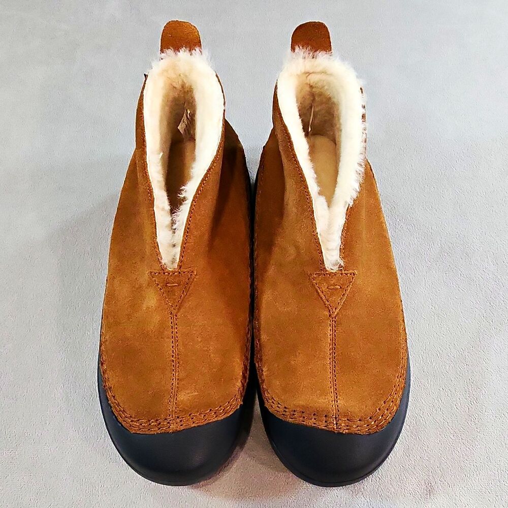 LL Bean Squam Lake Shearling Slippers Brown Suede Women 11 NWOB